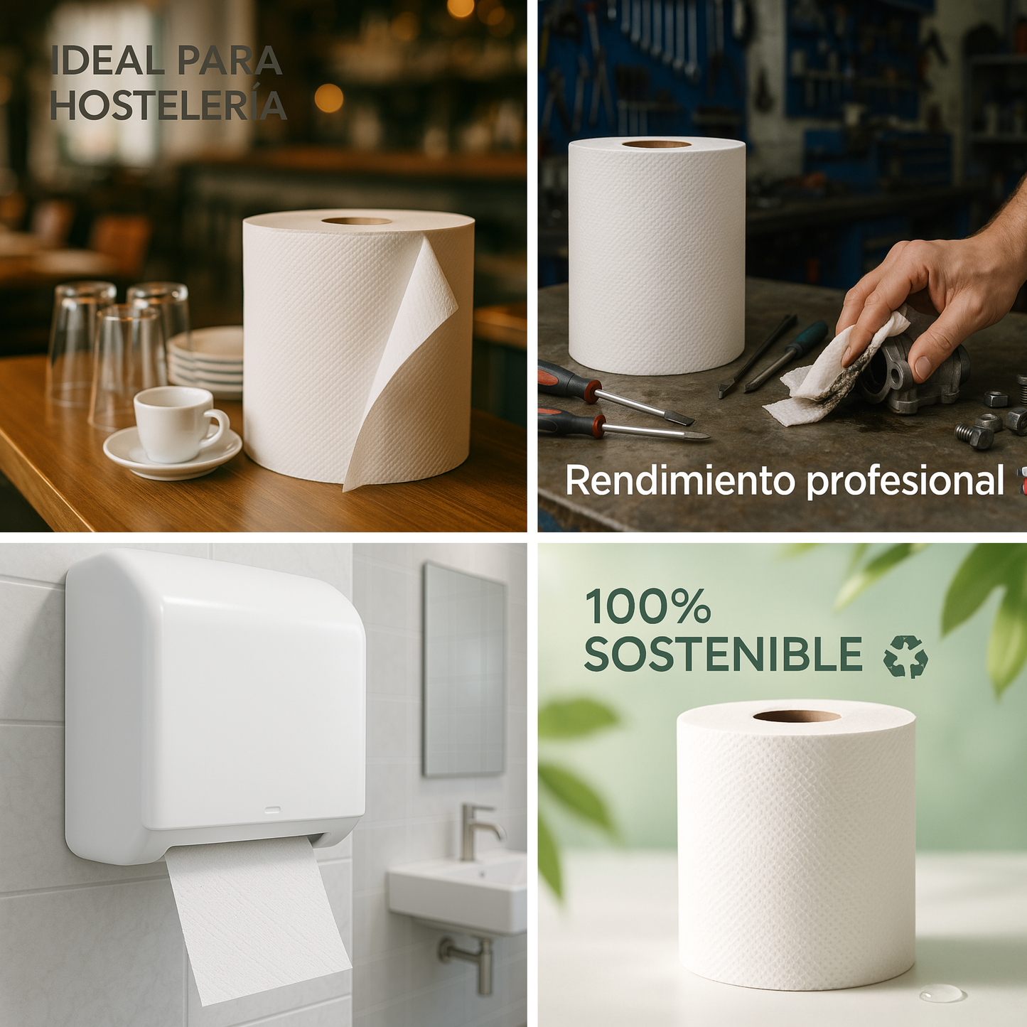 Papel industrial secamanos doble capa 90 m – packs de 6, 12, 24 o 48 rollos