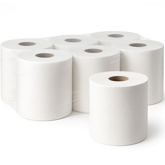 Papel industrial secamanos doble capa 90 m – packs de 6, 12, 24 o 48 rollos