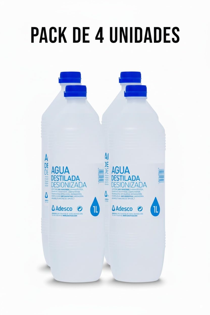 ADESCO Agua desionizada 1 L – packs de 1, 2, 4, 6 o 20 litros
