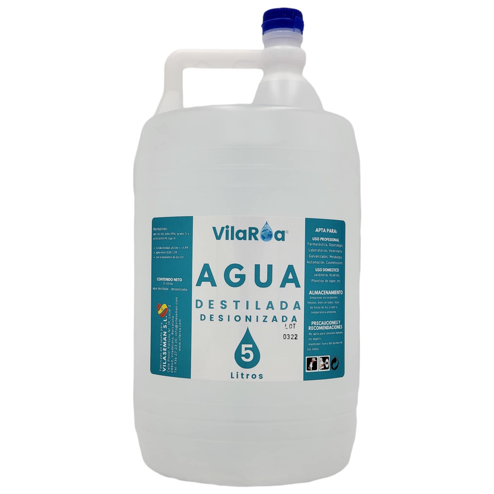 Garrafas VILAROA de agua desionizada de 5 litros