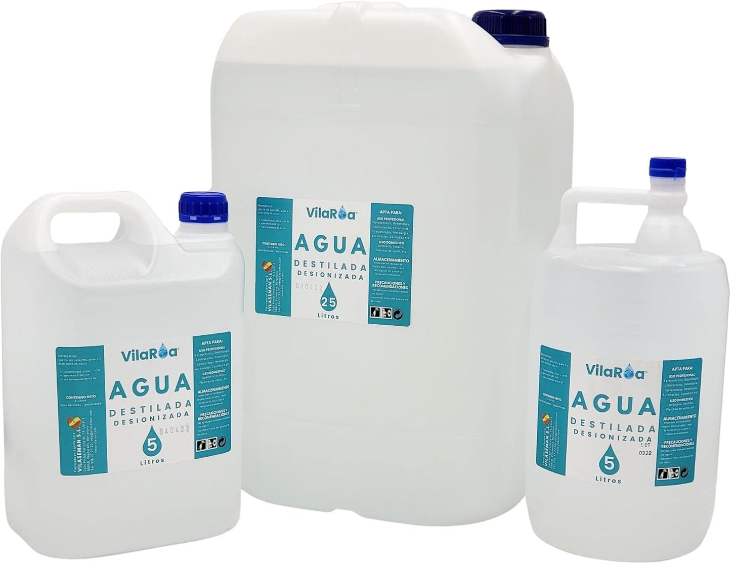 VILAROA Agua desionizada 25 L – alta pureza para uso técnico