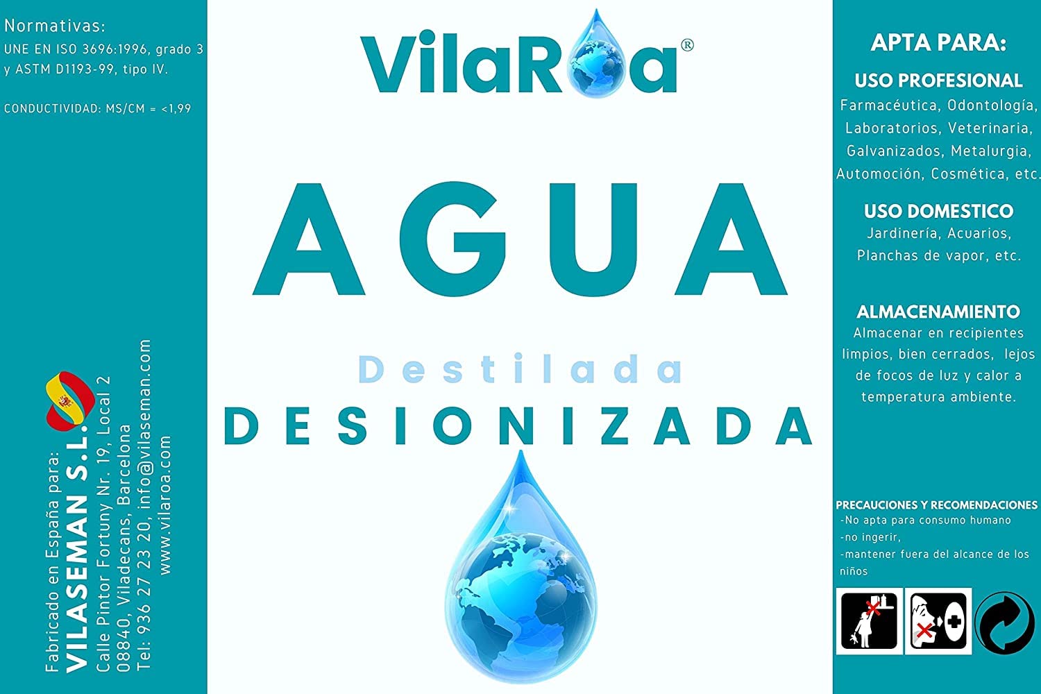Características del agua desionizada VILAROA