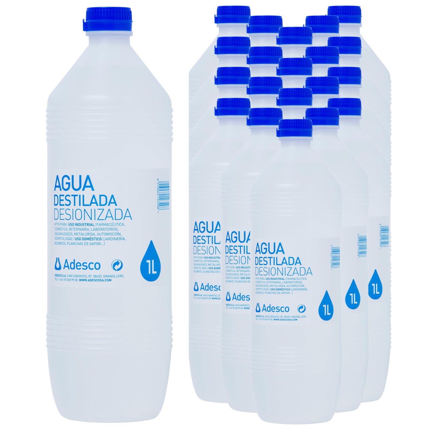 ADESCO Agua desionizada 1 L – packs de 1, 2, 4, 6 o 20 litros
