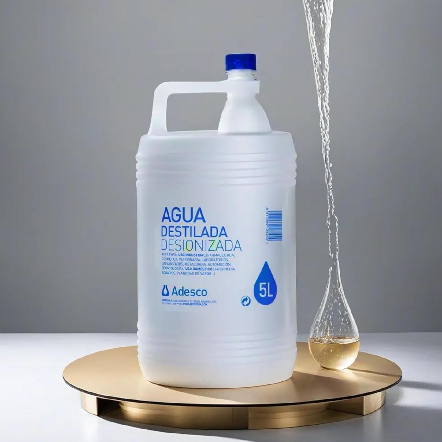 Garrafas ADESCO de agua desionizada de 5 litros
