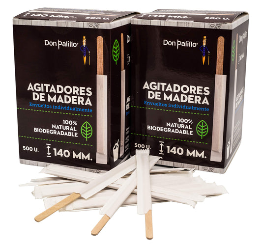DON PALILLO Agitadores de madera 14 cm envueltos individualmente – 500 o 1000 unidades