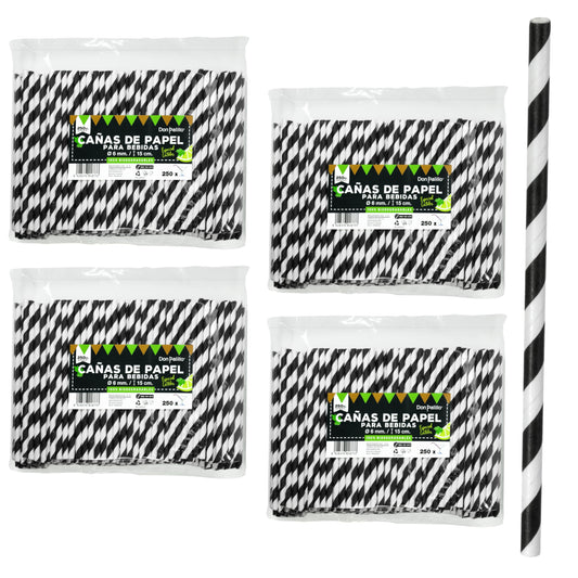 Don Palillo 1000 pajitas de papel en espiral blanco y negro de 15 cm