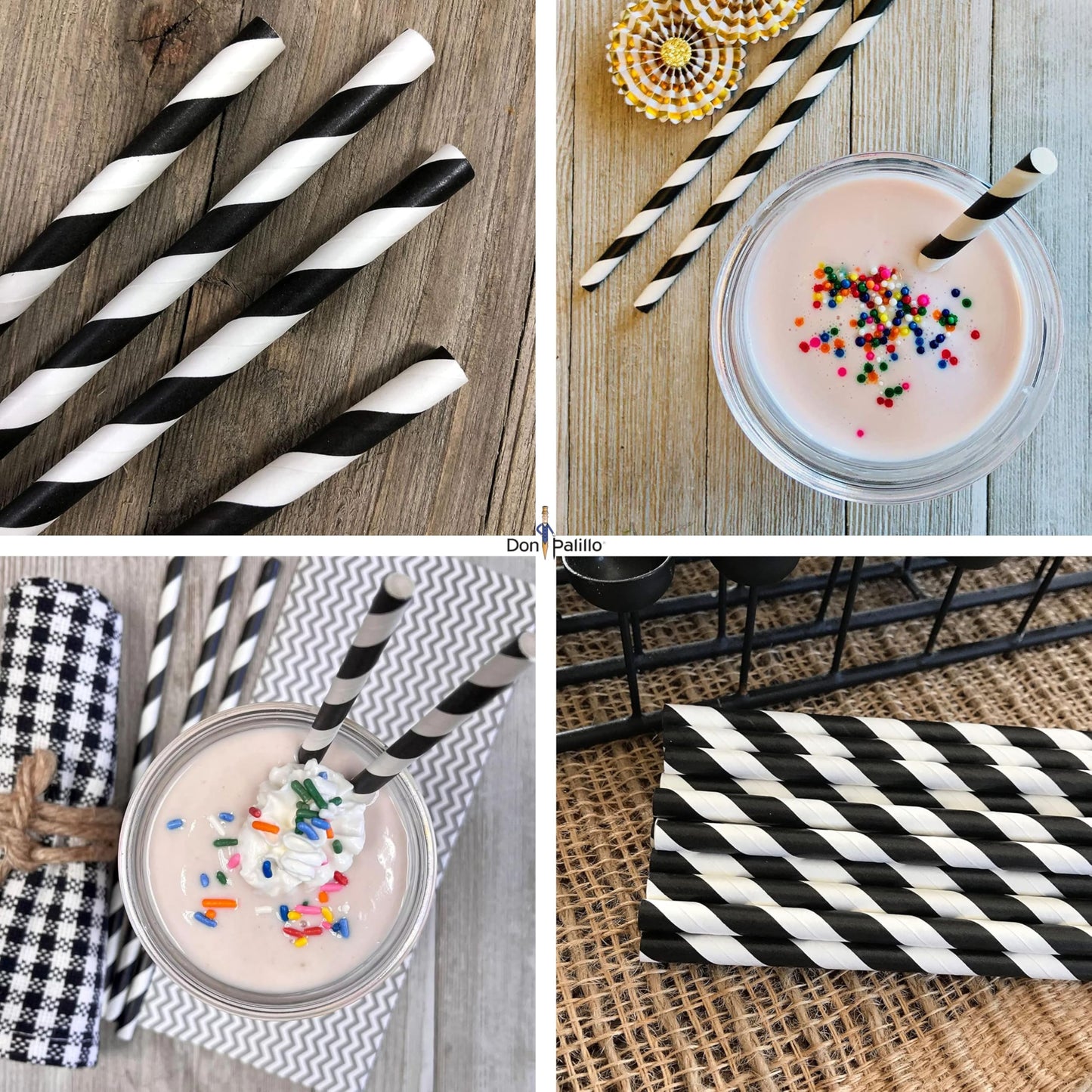 Pajitas de papel Don Palillo en espiral blanco y negro para bebidas