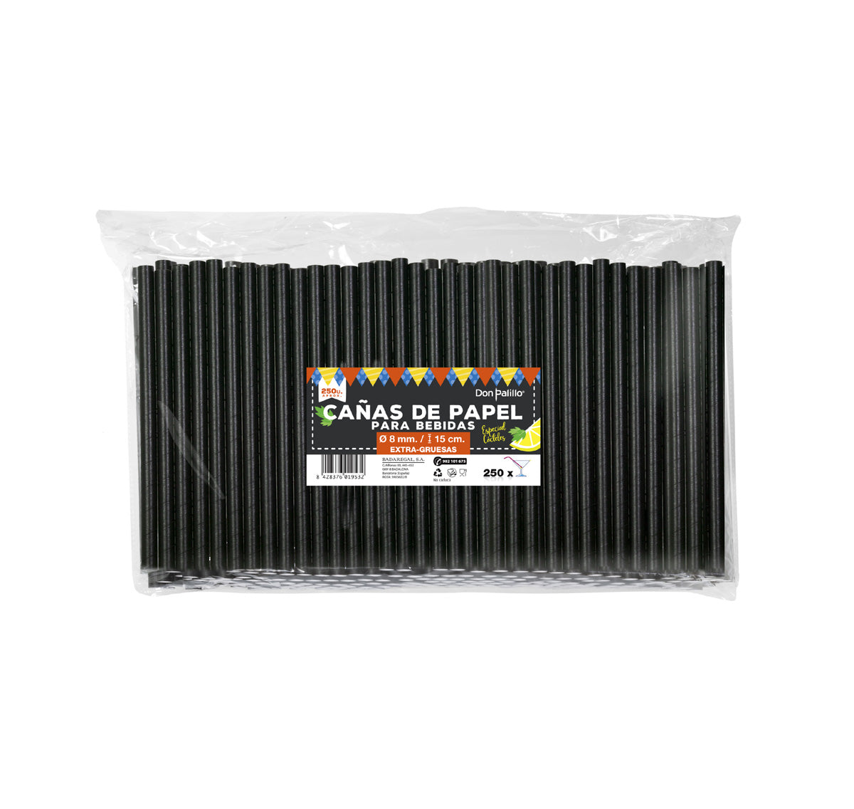 Don Palillo pajitas de papel negras para cóctel de 15 cm x 8 mm, ref. 6208