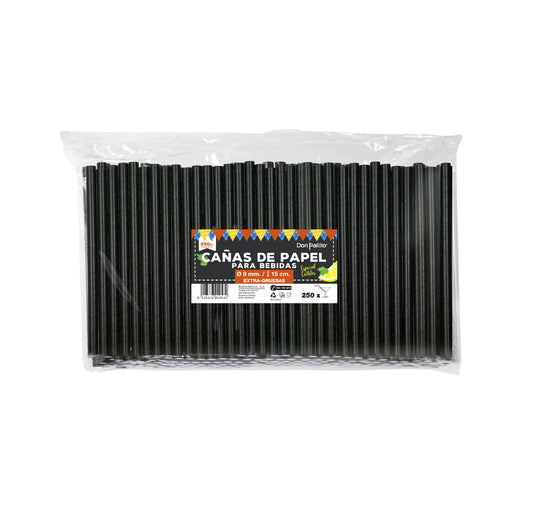 Don Palillo pajitas de papel negras para cóctel de 15 cm x 8 mm, ref. 6208