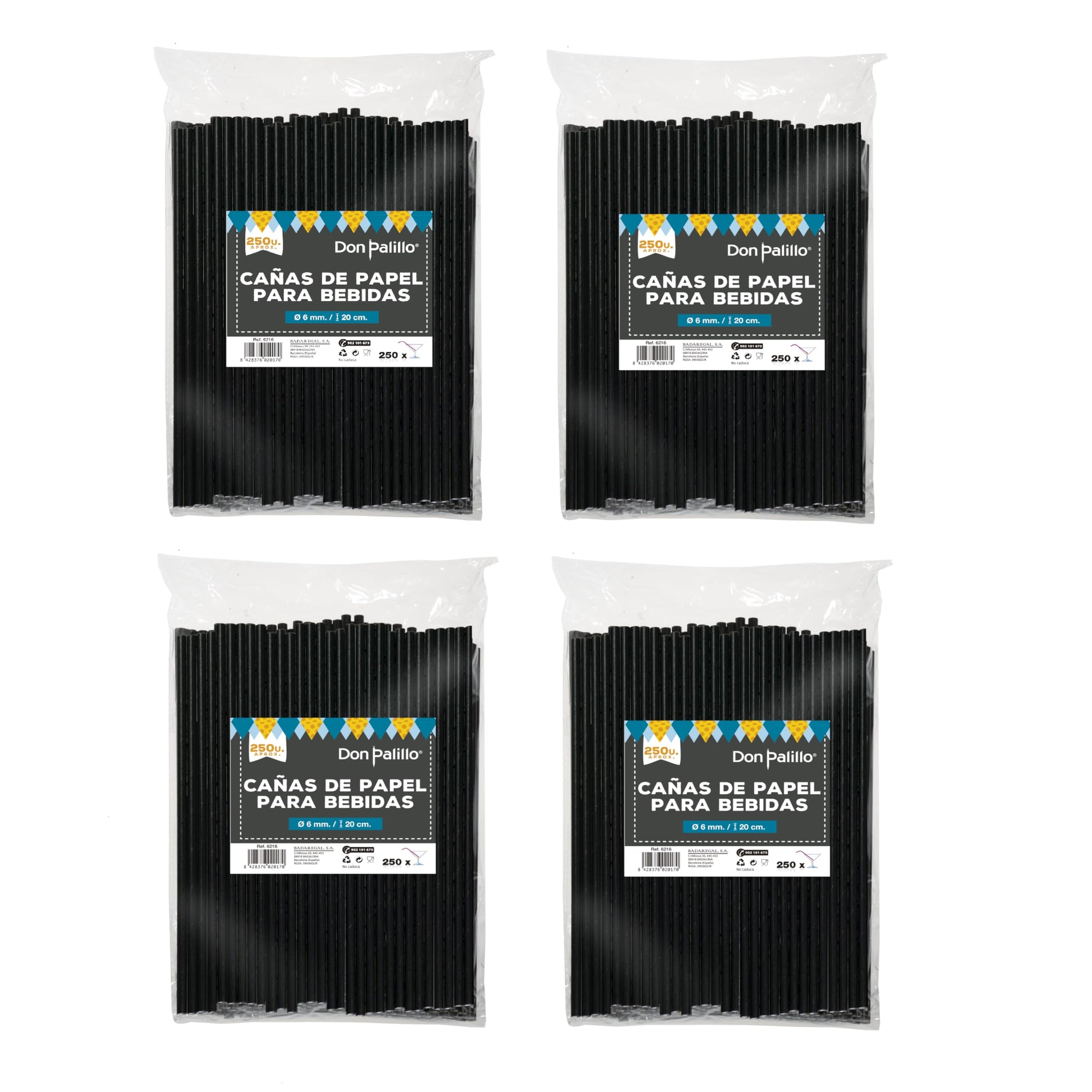 Pack de 1000 pajitas de papel negras Don Palillo de 20 cm x 6 mm