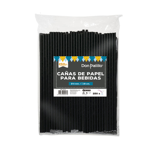 Don Palillo pajitas de papel negras de 20 cm x 6 mm, ref. 6216