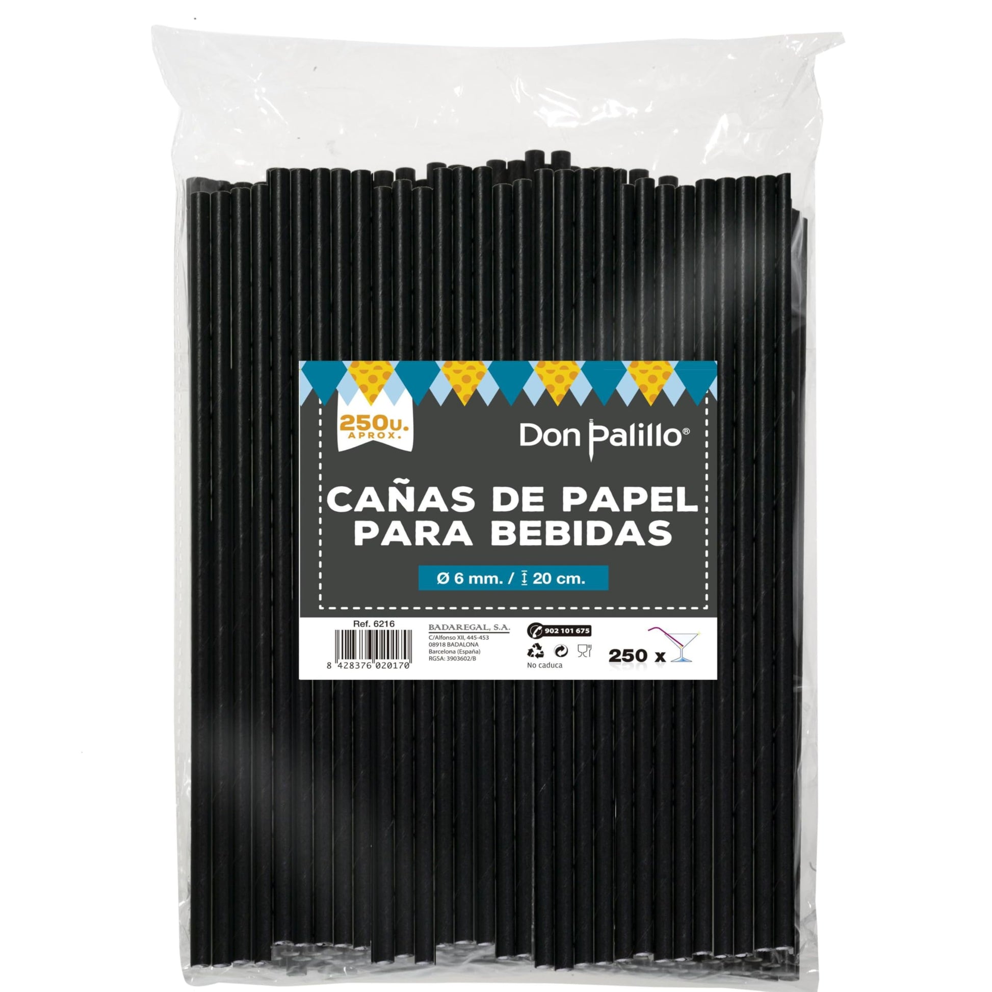 Detalle de las pajitas de papel negras Don Palillo de 20 cm